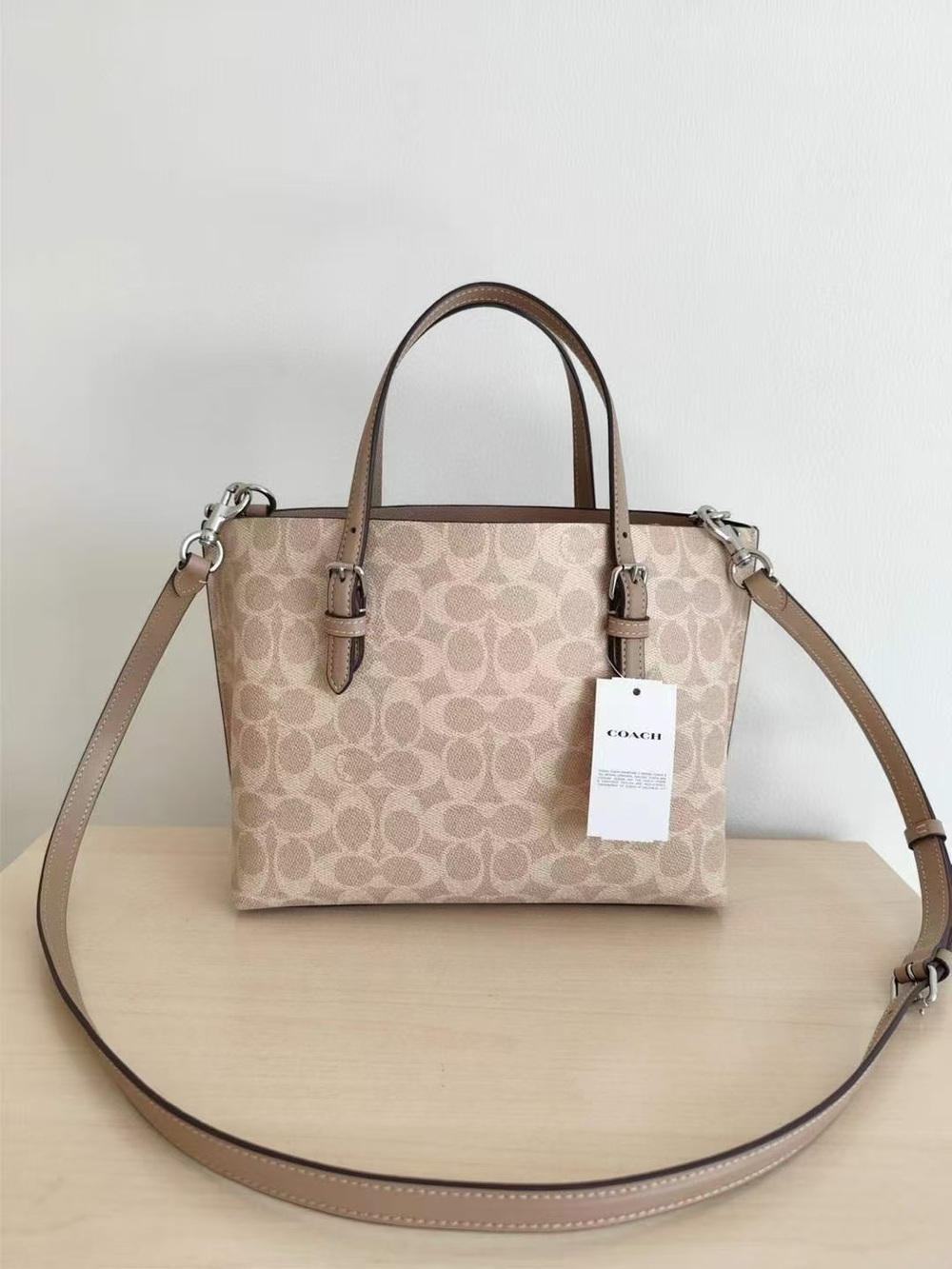 Coach Signature Canvas Satchel in Beige with Tan Trim - Picture 2 of 9